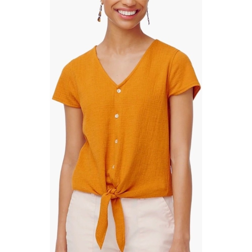 J.Crew Women Button Front Tie Waist Short Sleeve Top - Mustard Yellow - M NWOT